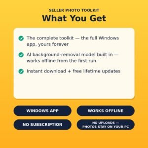 Seller Photo Toolkit — AI Background Remover & Batch Photo Prep for Etsy, eBay, Amazon & Walmart Sellers (Windows, Offline)