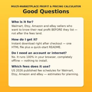 Multi-Marketplace Profit & Pricing Calculator — Walmart, Etsy, Amazon & eBay Fee Calculator (Offline HTML Tool)