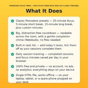 Pomodoro Focus Timer — Free Focus Timer with Task List & Daily Tracking
